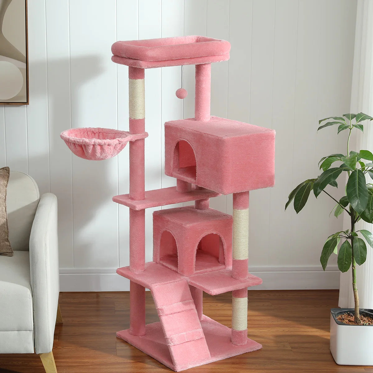 Tall Cat Tower with Hammock & Pompom.