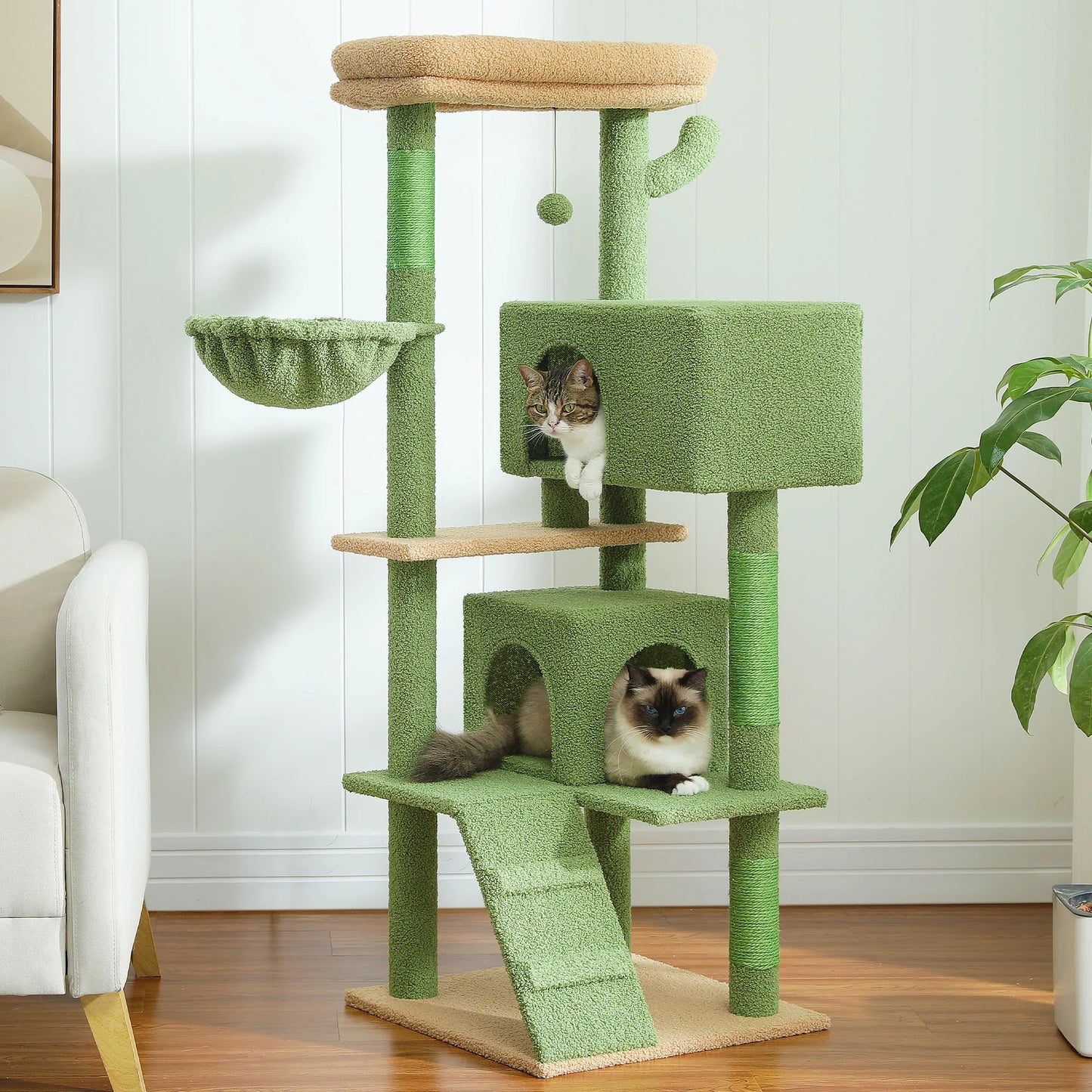 Tall Cat Tower with Hammock & Pompom.
