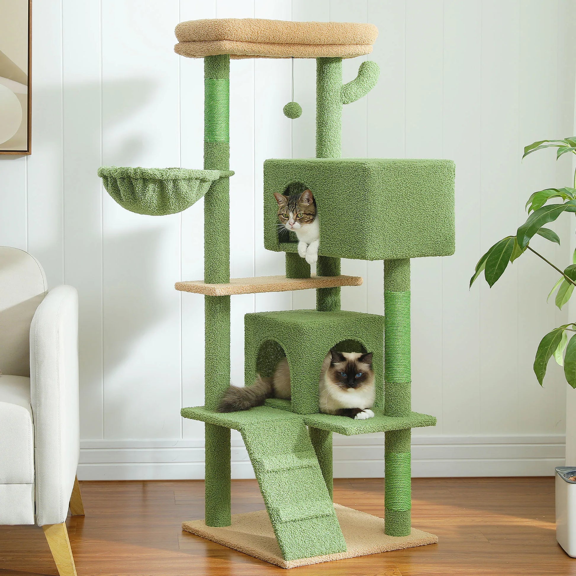 Tall Cat Tower with Hammock & Pompom.