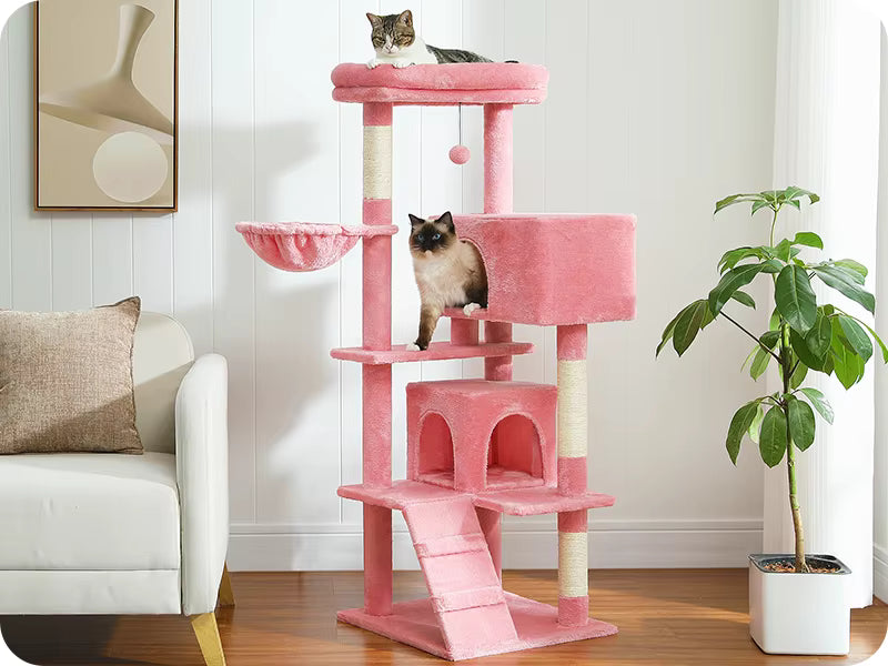Tall Cat Tower with Hammock & Pompom.