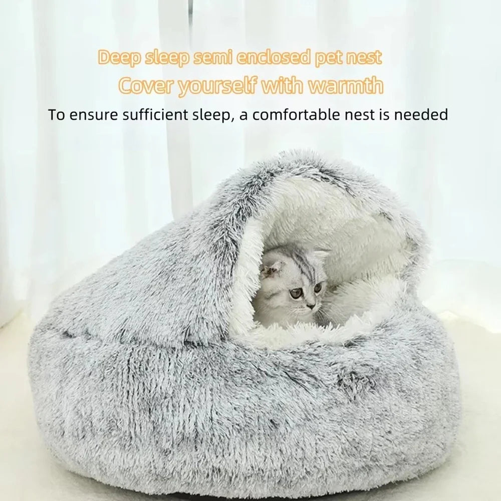 Fluffy Hooded Cat Bed 