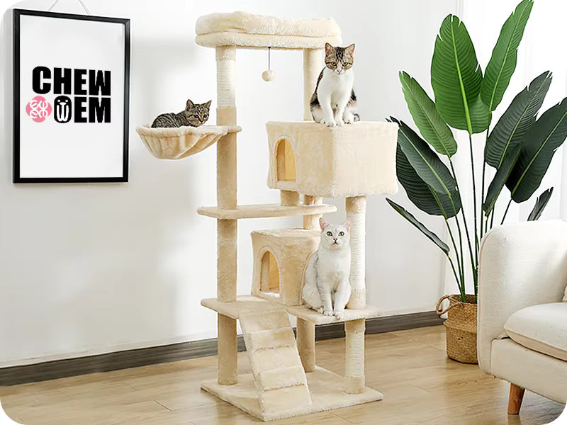 Tall Cat Tower with Hammock & Pompom.