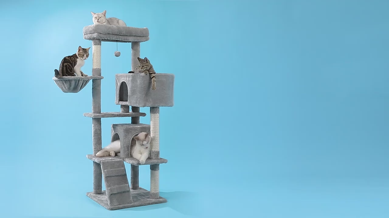Tall Cat Tower with Hammock & Pompom.